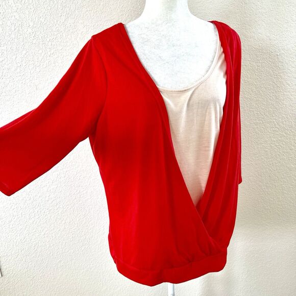 Lucy Diamonds Women's Plus Size 2X Red And Cream Open Front Knit Top Blouse - Picture 8 of 10